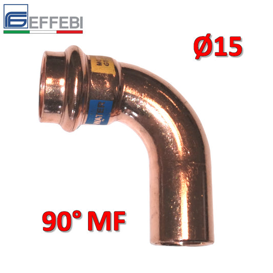 Gomito curva MF 90° Ø 15 mm - rame a pressare UNICO per acqua e gas