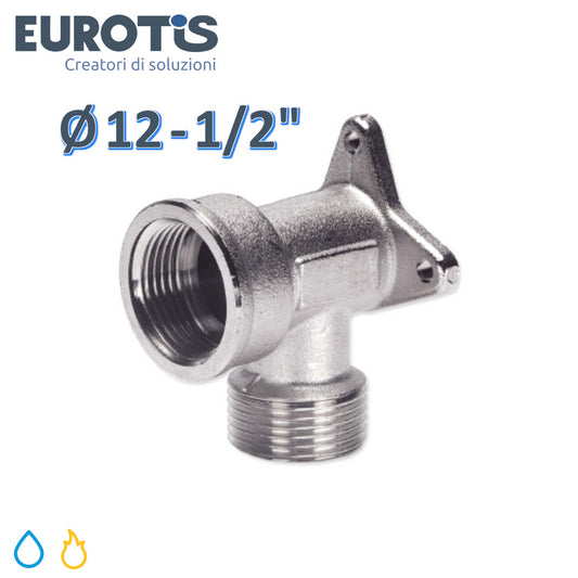 Gomito Ø 12 - 1/2'' a fissaggio M/F in ottone nichelato per acqua e gas - Eurotis