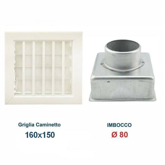 16x15cm WHITE Vent Grill Diam.80mm with Chimney Adapter