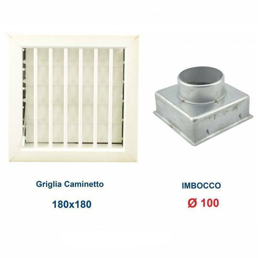 18x18cm White Vent Grille with Chimney Adapter, 100mm Diameter