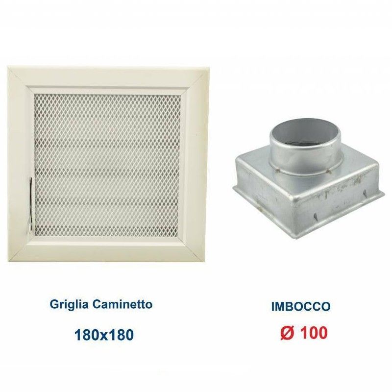 18x18cm White Vent Grille with Mesh and Chimney Adapter
