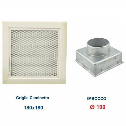 18x18cm White Vent Grille with Mesh and Chimney Adapter