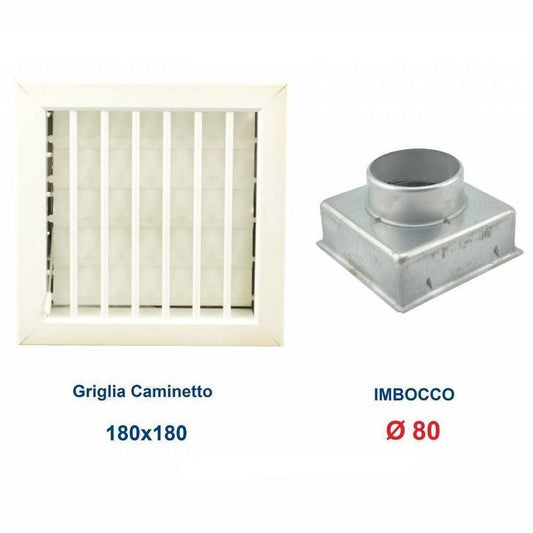 18x18cm White Vent Grille with Chimney Adapter, Diam. 80mm
