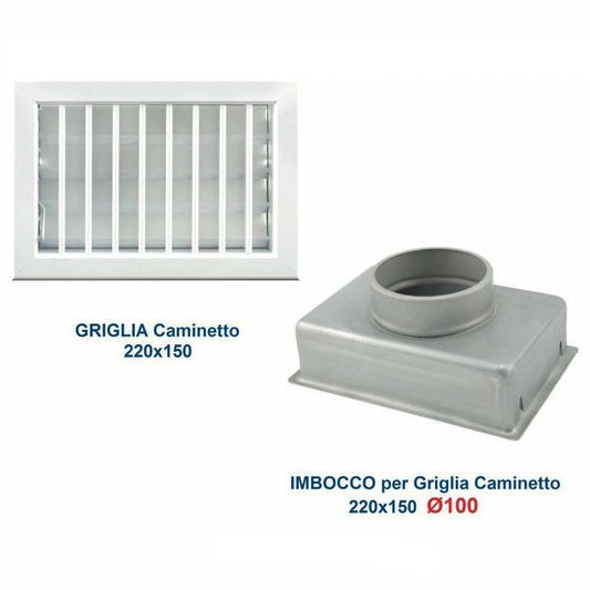 22x15cm White Vent Grille Diam.100mm with Chimney Adapter