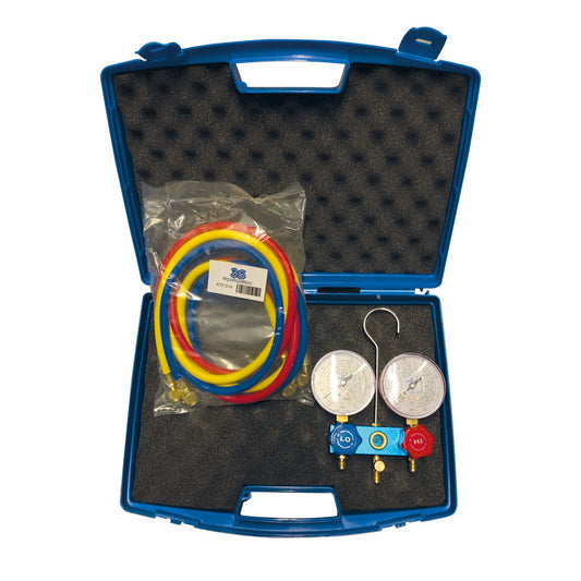 2-way manifold with hoses for R32 R410A gas - in case