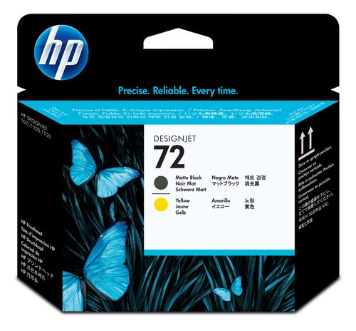 HP CART INK HEAD MATT BLACK AND YELLOW FOR DESIGNJET T1100, N. 72