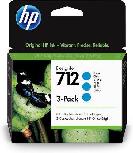 HP 3-pack 29-ml Cyan Original DesignJet 712 Ink Cartridges