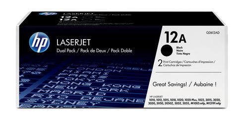 HP BLACK TONER 12A Q2612A FOR LJ 1010/1012/1015/1018/1020/1022 3015/3020 (2 PCS)