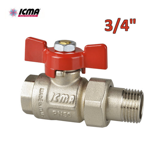 ICMA 347 - Full-bore ball valve with union? Aluminum butterfly? 3/4'' M/F thread