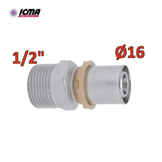 ICMA 402 - Raccordo a pressare SEMPITER® diritto maschio 16x1/2''