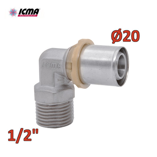 ICMA 404 - Raccordo a pressare SEMPITER® curvo maschio 20x1/2''