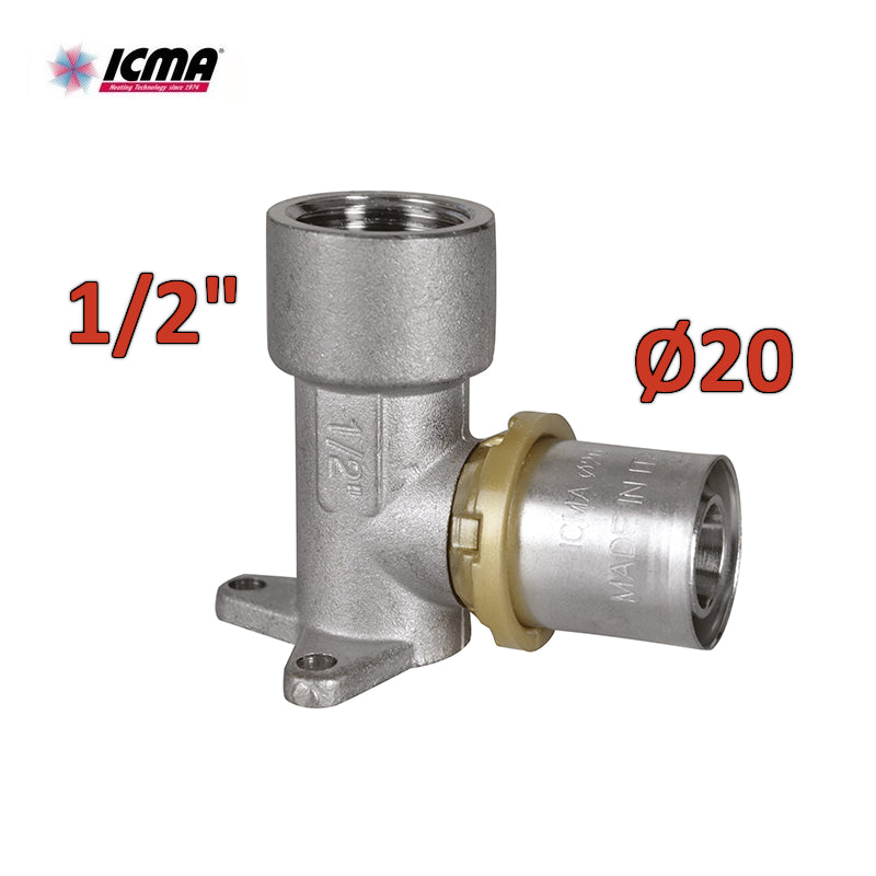 ICMA 410 - Raccordo a pressare gomito con staffa 1/2'' femmina x Ø20 SEMPITER®