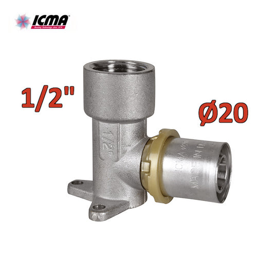 ICMA 410 - Press fitting elbow with bracket 1/2'' female x Ø20 SEMPITER®