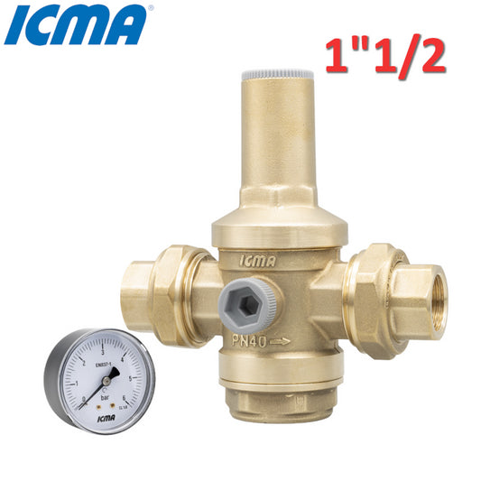 ICMA Water pressure reducer 1''1/2 FF pressure gauge included