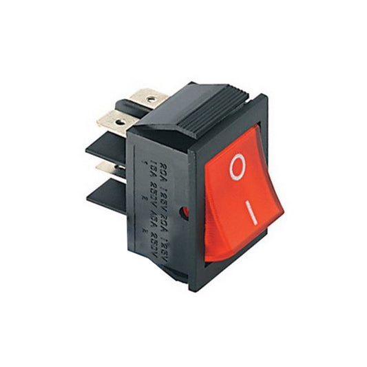 Red illuminated double-pole switch - 22x30 mm 20 A 4C