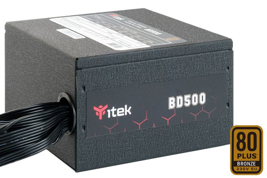 ITEK BD500 POWER SUPPLY - 500W, 80PLUS BRONZE, ACTIVE PFC, 12CM HDB FAN, DC TO DC