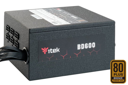 ITEK BD600 POWER SUPPLY - 600W, 80PLUS BRONZE, ACTIVE PFC, 12CM HDB FAN, DC TO DC, SEMI-MODULAR