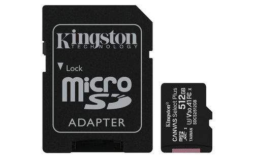 KINGSTON MICRO SDHC 512GB CANVAS SELECT 80R CL10 UHS-I WITH SD ADAPTER