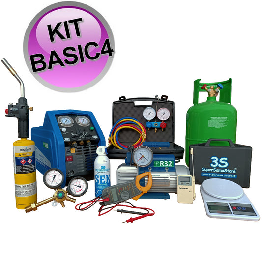 BASIC-4 refrigeration license equipment kit with recovery unit, vacuum pump, scale, amperometric probe, torch and ...