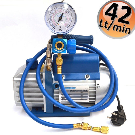 Charging and vacuum kit - 42 Lt/min pump - R32 R410A R407C R134A pressure gauge - hose