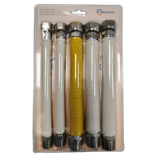 Boiler connection kit - 5 coated steel flexible hoses 2 x 1/2'' + 3 x 3/4''