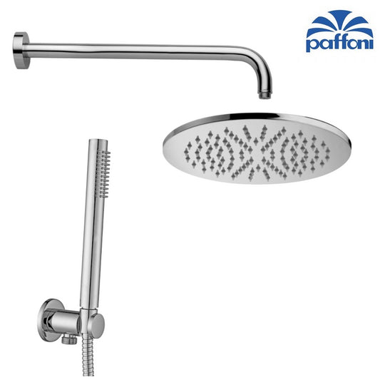 Round built-in shower kit complete with: Ø 200 mm shower head, hand shower, support and flexible hose