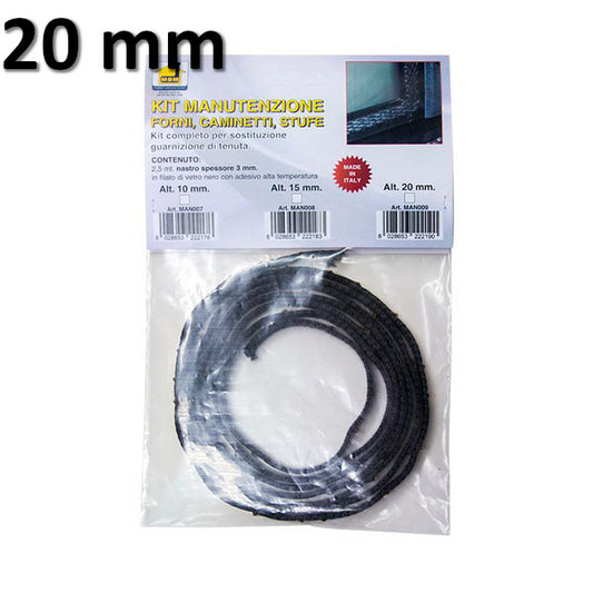 Pellet stove glass gasket kit, 20 x 3 mm, 2.5 m, self-adhesive tape