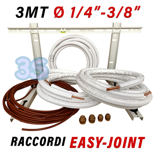 Single-unit air conditioning installation kit - 3 m of 1/4'' and 3/8'' copper with wall bracket