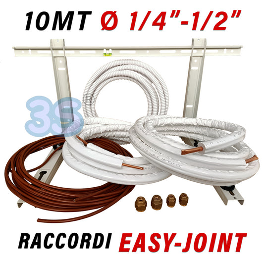 Single-pipe air conditioner installation kit - 10 m of 1/4'' + 1/2'' copper with wall bracket