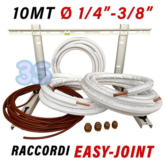 Single-pipe air conditioner installation kit - 10m copper 1/4'' + 3/8'' with wall bracket