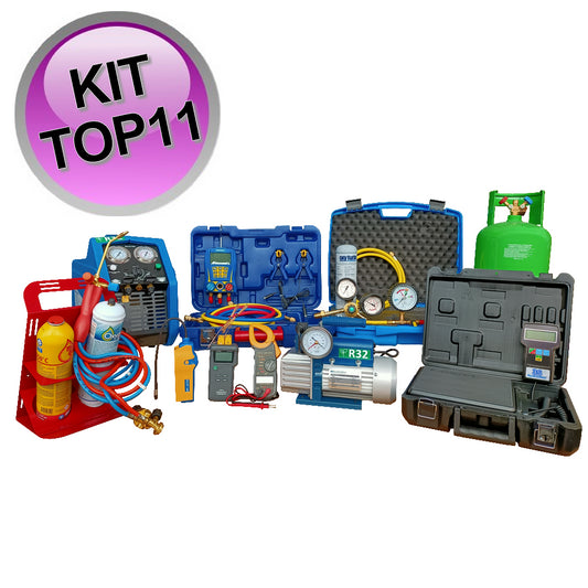 European TOP11 refrigeration license kit with 100 kg scale, gas recovery unit, vacuum pump, digital manifold, nitrogen kit