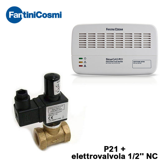 Kit rilevatore fughe gas metano - P21 + elettrovalvola 1/2'' normalmente chiusa