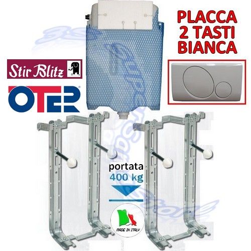 WALL-HUNG SANITARY KIT WITH OTER BRACKETS AND STIR BLITZ CISTERN WITH 2-BUTTON PLATE IN WHITE