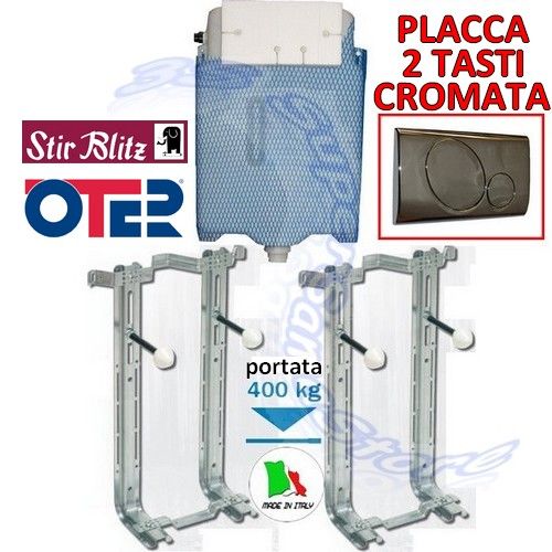 WALL-HUNG SANITARY KIT WITH OTER BRACKETS AND STIR BLITZ CISTERN WITH 2-BUTTON CHROME PLATE