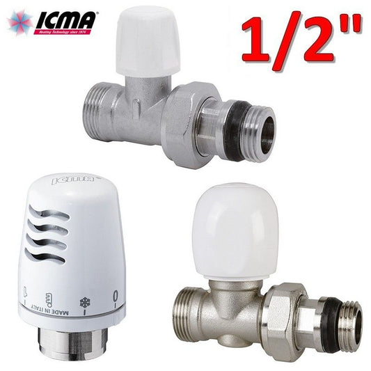 ICMA thermostatic kit - valve + lockshield + thermostatic head 1/2'' straight copper or multilayer connection