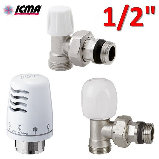 ICMA thermostatic kit - valve + lockshield + 1/2'' thermostatic head with copper or multilayer connection