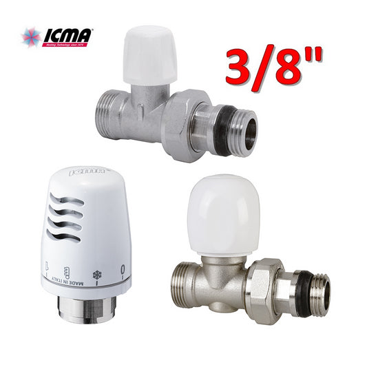 ICMA thermostatic kit - valve + lockshield + thermostatic head 3/8'' straight copper or multilayer connection