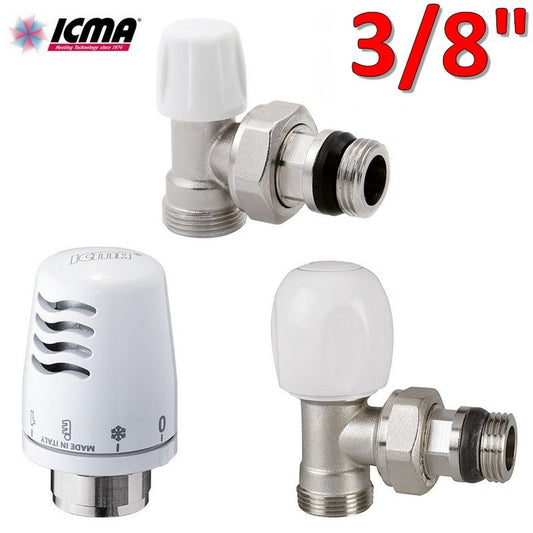 ICMA thermostatic kit - valve + lockshield + 3/8'' thermostatic head with copper or multilayer connection