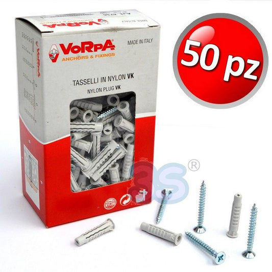 Kit viti e tasselli da Ø 8mm in nylon per fissaggi canaline e vari usi - SCATOLA 50 pz