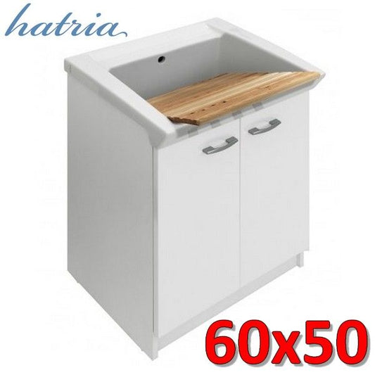 HATRIA FIFTY ceramic washbasin 60x50 cm with white wooden cabinet 2 doors and board