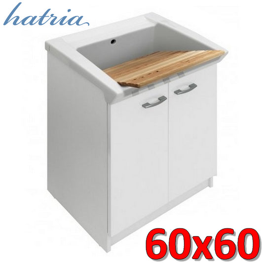 HATRIA SIXTY ceramic washbasin 60x60 cm with white wooden cabinet 2 doors and board