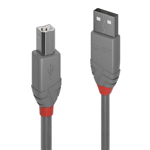 LINDY ANTHRA LINE USB CABLE 2.0 TYPE A MALE TO AAB MALE 5 MT DOUBLE SHIELDED GREY PVC HOUSING 10 YEAR WARRANTY