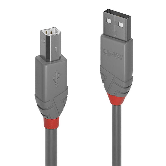 LINDY ANTHRA LINE USB CABLE 2.0 TYPE A MALE TO AB MALE 3MT DOUBLE SHIELDED GREY PVC HOUSING 10 YEAR WARRANTY