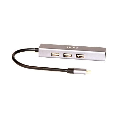 LINK USB-C MALE ADAPTER WITH RJ45 10/100 NETWORK SOCKET + 3-PORT USB 2.0 HUB