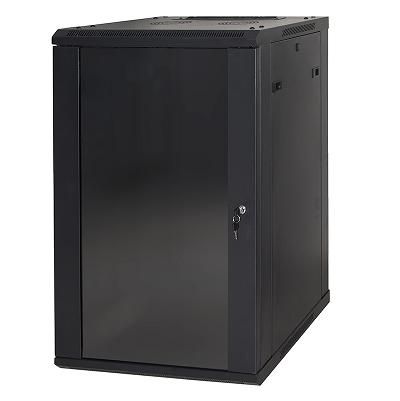 LINK 19" RACK CABINET 18 UNITS WALL MOUNTED (H)900 (W)600 X DEPTH 600 MM. BLACK COLOR GLASS DOOR
