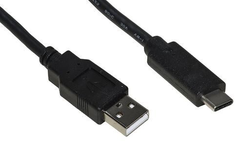 LINK CABLE USB 2.0 "A" MALE TYPE C 1 MT BLACK COLOR PVC NICKEL PLATING BLACK 28+24AWG BC CONDUCTOR