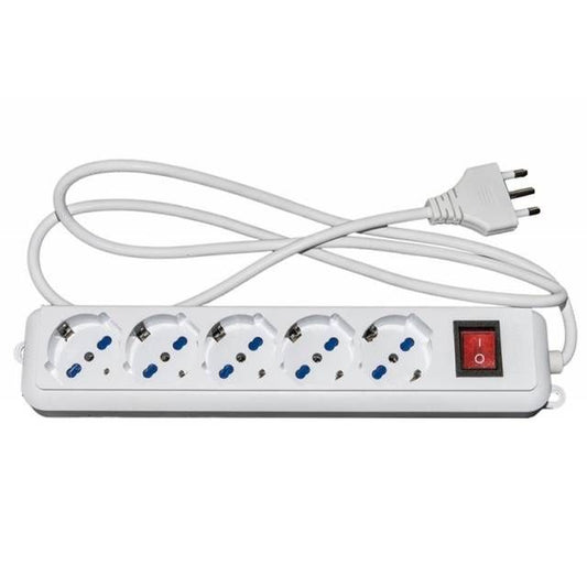 LINK MULTI-SOCKET 5 UNIVERSAL SOCKETS ITA/SCHUKO 10/16 A - 16 A PLUG WITH WHITE SWITCH