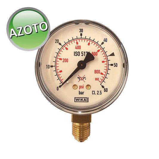 0-60 Bar pressure gauge for nitrogen, 1/4 connection with gasket