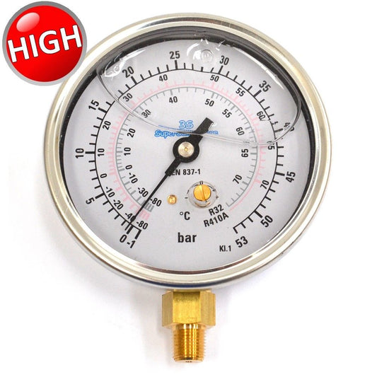 High pressure gauge for R32 and R410A gas scales, glycerine bath