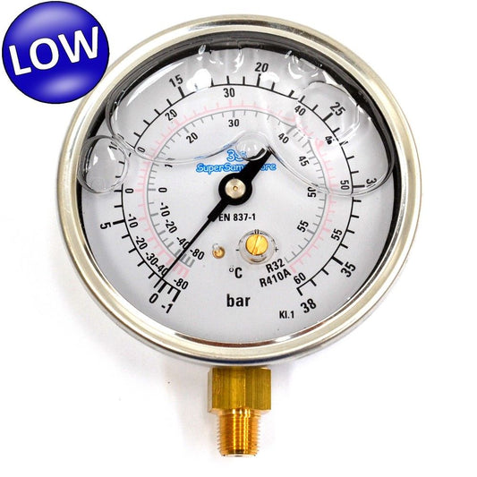 Low pressure gauge for R32 and R410A gas scales, glycerine-filled